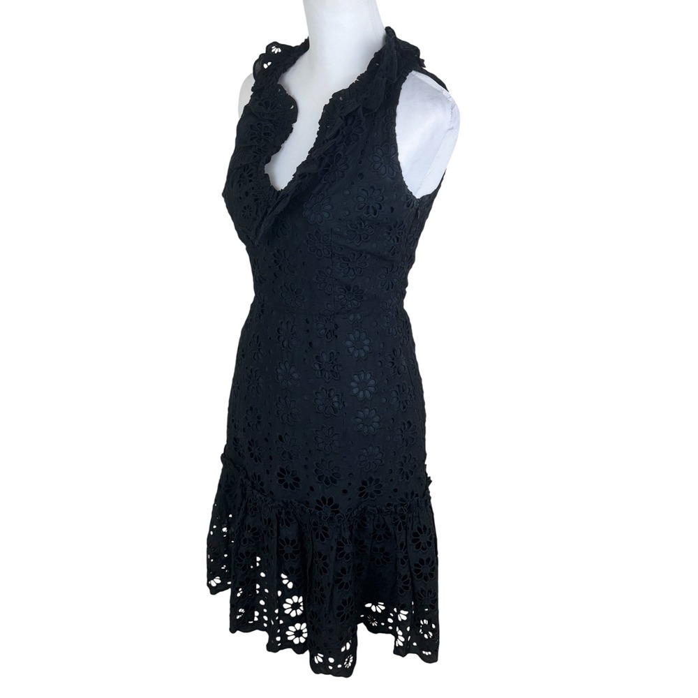 An Original Milly of New York Black Eyelet Floral Sleeveless Tiered Dress Size 2